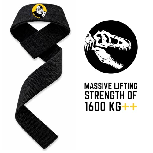 Image of Muscleape Weight Lifting Straps with Padded Wrist Support for Men & Women, Deadlift Straps for Gym, Grip Support Straps for Weightlifting, Pull Ups,Rows & Strength Training. (Black)