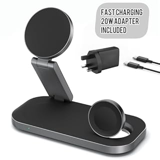 3 in 1 Wireless Charging Station - Foldable Wireless For iPhone, Apple Watch And AirPods | Travel-Ready iPhone Magsafe Charger Stand | Compact Fast Charge Stand | Adapter Included (Black)