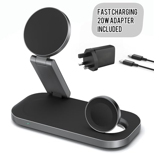 3 in 1 Wireless Charging Station - Foldable Wireless For iPhone, Apple Watch And AirPods | Travel-Ready iPhone Magsafe Charger Stand | Compact Fast Charge Stand | Adapter Included (Black) - Image 2
