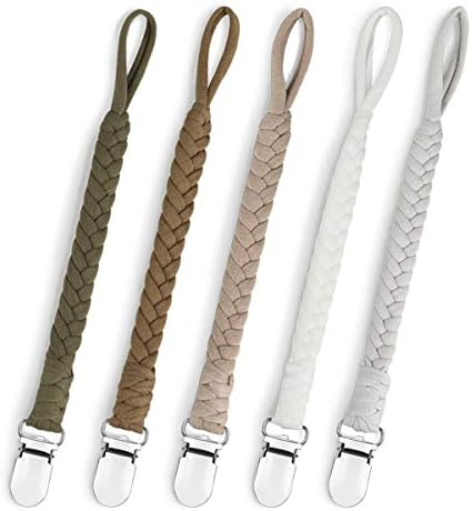 Pacifier Clip for Boys and Girls Binky Holder Pacifier Holder Leash Smoother Clip Handmade Braided Fits All Pacifiers -Modern Unisex Baby Birthdays Gift（5 Pack）