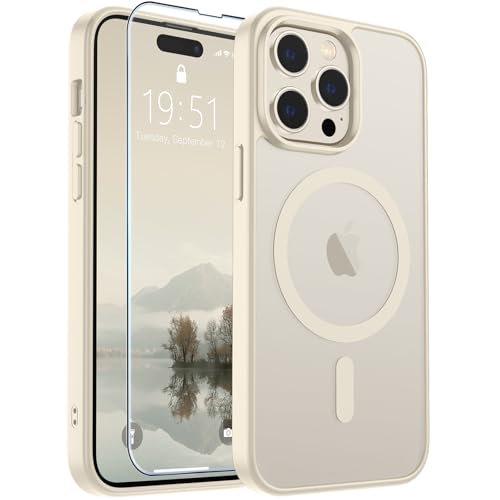 SUPFINE Magnetic for iPhone 14 Pro Case (Compatible with MagSafe) (Military Grade Drop Protection) Slim Translucent Matte Shockproof with Anti-Fingerprint Phone Case,Antique White