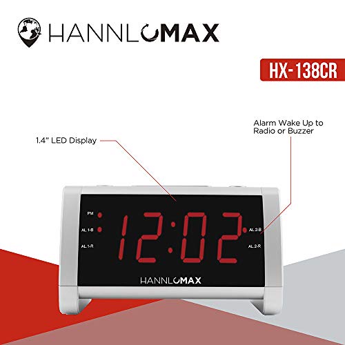Hannlomax Hx-138Cr Alarm Clock Radio, Pll Am/Fm Radio With Preset Radio, 1.4" Red Led Display, Dual Alarm (Silver) #TOP3