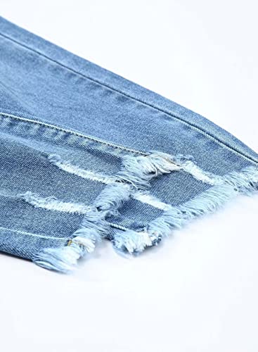 Sidefeel Women Distressed Raw Hem Washed Jeans Ripped Slim Fit Denim Pants Small Sky Blue #TOP6