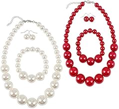 Imitation Pearl Jewellery Set, 2 Sets Temperament Necklace, Bridal Jewellery Sets, Imitation Pearl Necklace, Bracelet, Earrings for Wedding, Events, Party, Jewellery, Gifts, Red and White
