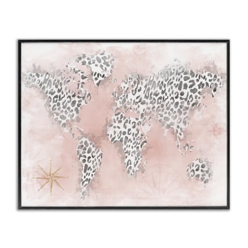 Glam Cheetah Continent Shapes Map, 16 x 20 Inch Framed Giclée Print