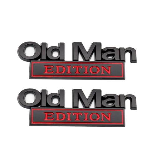 Image of 2pcs Metal Old Man Edition Emblem 3D Badge Fit for Universal Car Truck SUV Side Rear Front Hood Trunk Door Decal Sticker (Black Red)