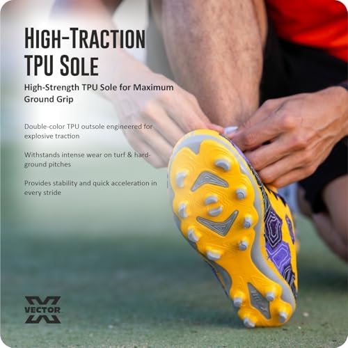 Image of Vector X Breeze High-Performance Soccer Studs Fully Embossed Synthetic Upper|Double Colour High Strength TPU Sole Football Shoes Athletic Footwear for Boys Men Players