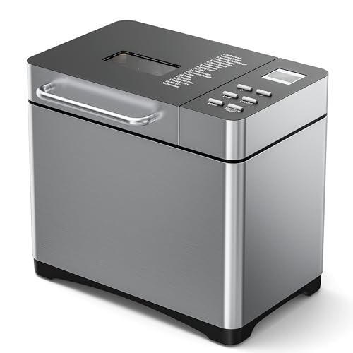 Image of Manastin 2LB & 1.5LB Bread Maker Machine, 19-in-1 Automatic with 3 Crust Colors, 3-Step Beginner-Friendly Operation, Keep Warm, Programmable Delay Timer for Homemade Bread, Dark silver