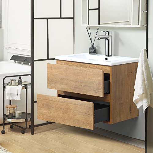 Kswin 24" Wall Mounted Bathroom Vanity With Sink, Modern Floating Bathroom Cabinet With White Integrated Wash Basin #TOP7