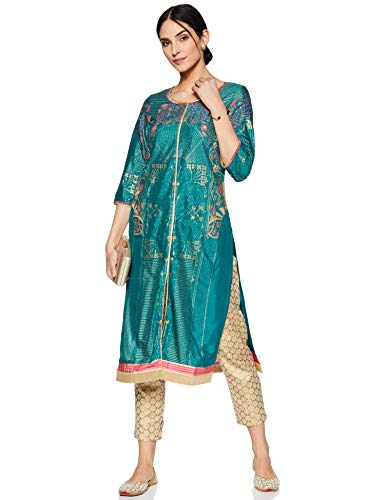 Kurta droite vert ajusté XS pour un vêtement fluide sans volume - 5