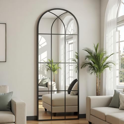 Prywot Full Length Mirror, 56"x22" Arched Window Pane Mirrors for
