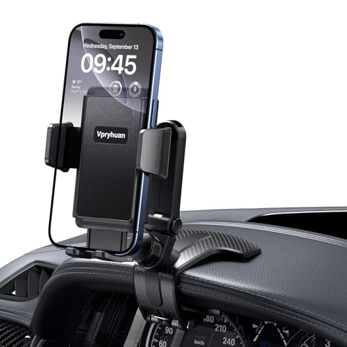 Vpryhuan Dashboard Car Phone Holder Mount with Anti-Drop Clip - 360 Rotation Multifunctional Cell Phone Holder Car for iPhone Samsung Google and 4-7 Cellphones