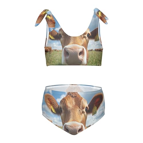 Cow Meadow Yellow Daisy Girls Bikini Sets 2 Piece Swimsuits Bathing Suit Swimwear