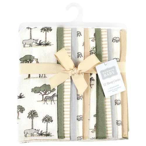 Image of Hudson Baby Unisex Baby Cotton Poly Flannel Burp Cloths Bundle, Going On Safari, One Size