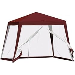 Toldo Jardin Carpa Desmontable 2,4X3X2,5 m con Laterales de Malla Cenador de Jardín Protección UV30 con Altura Ajustable 2 Ventanas y Bolsa de Transporte para Patio Terraza (Rojo)
