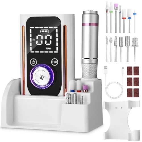 Torno para Uñas Profesional, 45000Rpm Lima Electrica Uñas, Portatil Recargabl Torno Uñas, Nail Drill con 13 Broca Unhas, Lima Uñas Electrica para Gel o Acrilicas, Torno Manicura