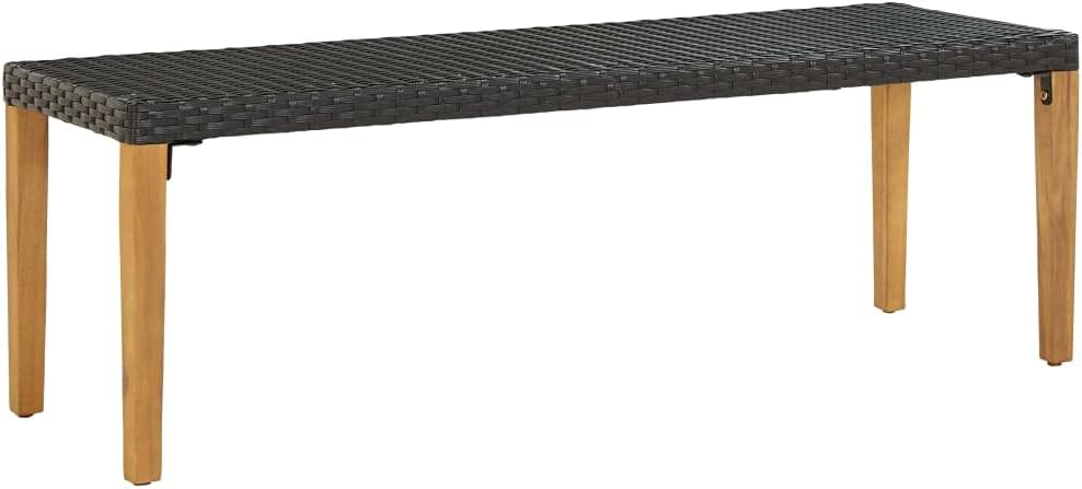 Garden Bench Black, Natural Wood Poly Rattan, Solid Acacia Wood,Modern Garden Bench with Poly Rattan & Acacia Wood Accents Durable Outdoor Seating for 2 People Stylish Patio Furniture Patio Furniture