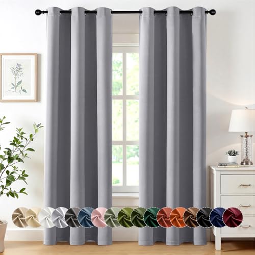 MIULEE Blackout Curtains for Bedroom 2 Panels 40 x 72 Inch Long Light Grey