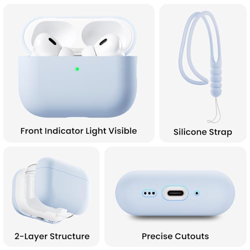 ORNARTO Pokrowiec na Airpods Pro 3 (2025), etui kompatybilne z Airpods 3 Gen, silikonowy płyn premium (twarde wnętrze, nie odkształca się), ze smyczą i narzędziem do zdejmowania, błękitne