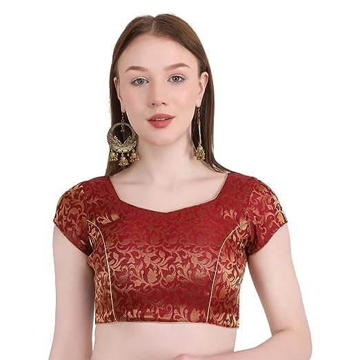 Women's Readymade Blouse Sweetheart Brocade Short Sleeve || Stretchable Stylish Comfortable Blouses || Neck Style U-Neck Family Functions Best Holi Festivals Gift for Womens & Girls.