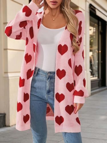 Image of Oversized Long Cardigan Sweaters for Women Cute Heart Fall Coats Outfits | Soft Knit Long Sleeve Cardigans, Winter Fall Clothes, Dressy Casual Office Work Teacher Outfits