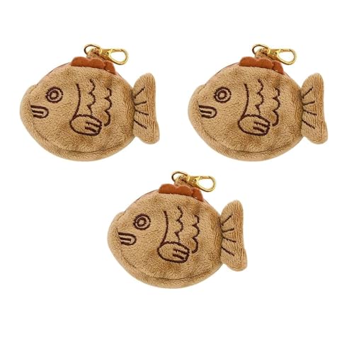 3Pcs Brown Cute Taiyaki Plush Coin Purse Keychain, Mini Wrist