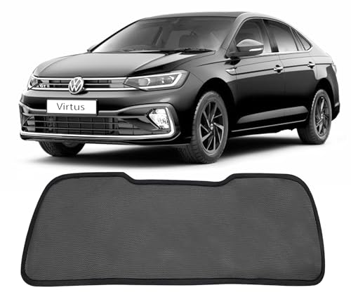 Image of Autofact Dicky Curtain for Volkswagen Virtus | Custom Fit Rear Windshield Sunshade | Foldable Mesh | Privacy & Cooling Car Accessory | Car Rear Sun Shade UV Block Easy Install Durable Black Mesh