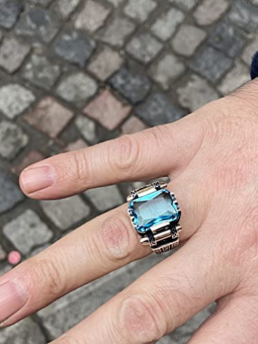 Man Silver Aquamarine Stone Ring, Blue Aquamarine Stone Ring, Vintage Men Ring, Turkısh Ottoman Men Ring, 925K Sterling Silver Ring #TOP7