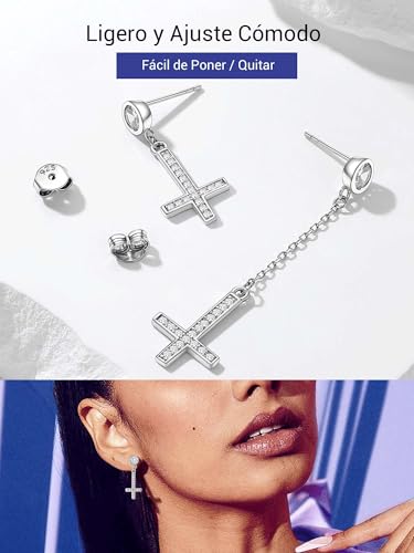 Pendientes cruz invertida plata para orejas sensibles sin níquel 4