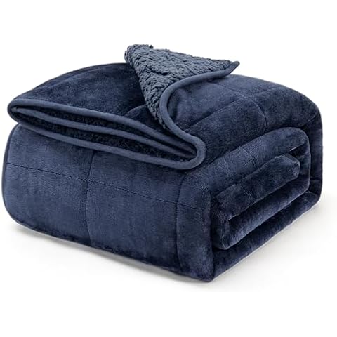 Mr.Sandman Weighted Blanket 15lbs for Queen Size Bed, Soft Sherpa Heavy Blanket for Adults Relieve Pressure - 60"x80" Navy Blue Cover