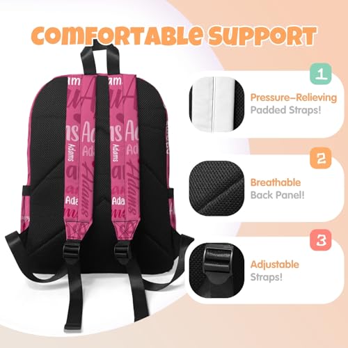 HUTARIO Personalized Backpack for School, Girls Boys Kids Teen Name Pink Bookbag Elementary School Backpack Set with Lunch Box and Pencil Case, Travel Backpack Waterproof Lightweight 16.8”4