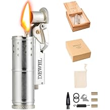 DEWEL Trench Lighter, Reusable Windproof, Pressure-Relief and Permanent Match, Wheel Kerosene and Pipe Lighter Fluid Refillable, Vintage Fine Copper, Unique Birthday Gifts for Men Dad Husband