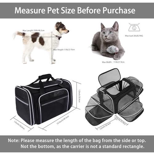 MASKEYON TSA Airline Approved Large Pet Travel Carrier,4 Sides Expandable with 2 Mesh Pockets,3 Entry, Soft Sided Collapsible Dog Carrier for 2 Cats,Kittens,Puppies,Dog, X-Large, Black & White by MASKEYON - Image 2