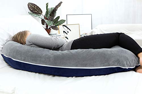 QUEEN ROSE Schwangerschaftskissen Seitenschläferkissen, C-förmiges Schlafkissen , Warmer Plüsch Velvet (Grau/Blau) - Image 6