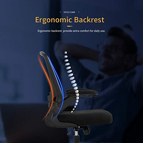 Home Office Chair,Ergonomic Desk Chair,Mesh Computer Chair Mid Back Comfort Chairs with Lumbar Support and Flip-up Arms (Blue) by FDW - Used condition - Image 2