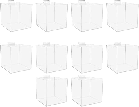 Marketing Holders 10 Pack 4" Slatwall Retail Bin Clear Acrylic Merchandise Storage Organizer Bulk Product Dump Box Single Pocket Square Caddy for Retail Stores and Service Centers