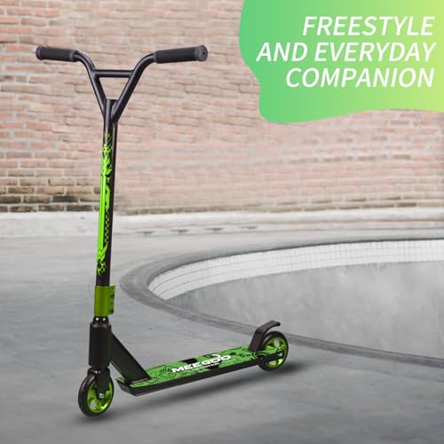 MEE GOO Pro Freestyle Stunt-Scooter ABEC-10 Kugellager, Trick-Scooter aus Leichter Legierung mit Rad aus Aluminiumlegierung, Rahmen bis zu 100 kg für Fortgeschrittene und Anfänger, Skatepark (grün)