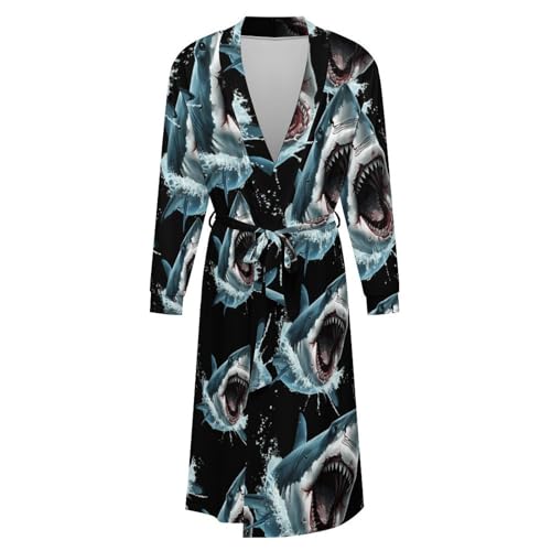Shark Bite Soft Robe Long Sleeve Bathrobes V Neck Sleepwear Spa Robes with Belt Men Woman4