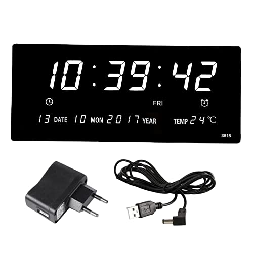 rockible Reloj de Pared LED eléctrico Carga USB Temperatura Decoración Números Grandes Relojes de Mesa Reloj Despertador para Tienda Sala de Estar Niñas Niños, Blanco Cover