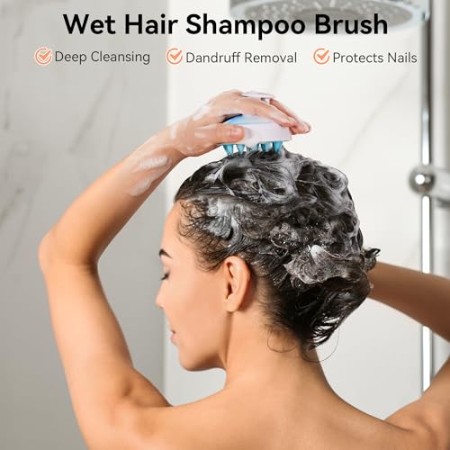 Image of HEETA Scalp Massager Hair Growth, Soft Silicone Scalp Scrubber Shampoo Brush for Exfoliation, Dandruff Removal Head Massage Stress Relax, Wet & Dry Use for Thick Thin Curly Hair Care, Gradient Blue
