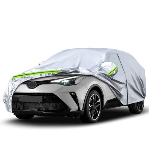Image of Waterproof Car Covers Replace for 2018-2024 Toyota C-HR, 6 Layers Silver All Weather Car Cover with Zipper Door & Windproof Bands for Snow Rain Dust Hail Protection