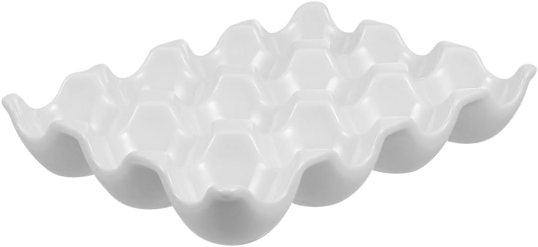 LIFKOME Hotel Quality Ceramic Egg Holder 12 Grids Egg Tray Refrigerator Fridge