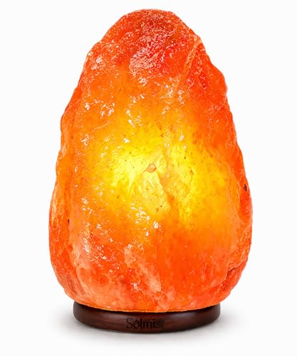 SOLMIST 2-3 KG Himalayan Rock Salt Lamp - Natural Hand Crafted with Complete Electric Fitting - Wooden Base Calming Atmosphere Night Lamp - Great as a Gift UK Switch [Energy Class G]