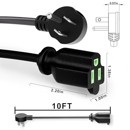 POWGRN 10 Foot Flat Plug Extension Cord Black, 14/3 Gauge Indoor Short Extension Cable, 15A 1875W 125V 14AWG, 3 Prong Low Profile Power Cord, ETL Listed by POWGRN - Image 3