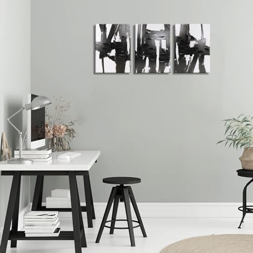 Pinetree Art 3 Panels Black and White Abstract Canvas Wall Art Prints 3D Textured Painting for Living Room (Small)
