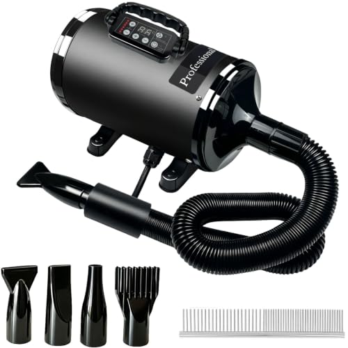 Pet Dryer,3200W Dog Dryer, Dog Grooming Blower with Digital Display – Professional Pet Hair Dryer with Variable Speed & Temperature Control, Low Noise Pet Blower for Long Hair Dogs, Includes 4 Nozzles