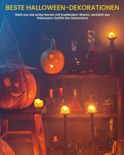 PChero LED Teelichter mit 6 Stunden Timer, 12er Set Elektrische Flammenlose LED Kerzen Flackernde Flamme mit Batterie und Timerfunktion für Halloween Zimmer Silvester Kürbis Deko Weihnachten – Beige – Bild 3