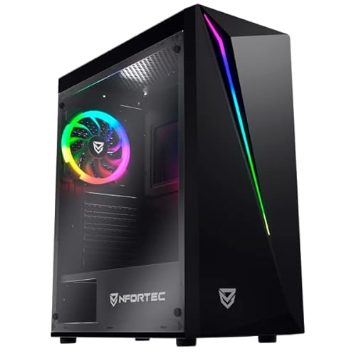 Nfortec Lynx - Torre Gaming Compatible con Placas ATX, Mini-ATX e ITX y Ventilador RGB Incluido en la Parte Trasera, color Blanco RGB (Cristal Templado) Cover
