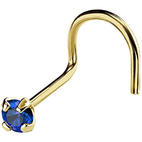 20G Solid 14Kt Gold Nose Screw Stud with Prong Set real Blue Sapphire Gemstone, 14kt Yellow Gold or 14kt White Gold - September Birthstone Nose Ring Cover