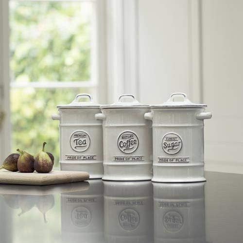 Pride of Place Tea Coffee and Sugar Storage Jars Ceramic White